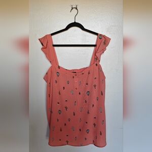 Torrid Plus Size Pink Coral Cactus Ruffle Crepe Tank Size 3
